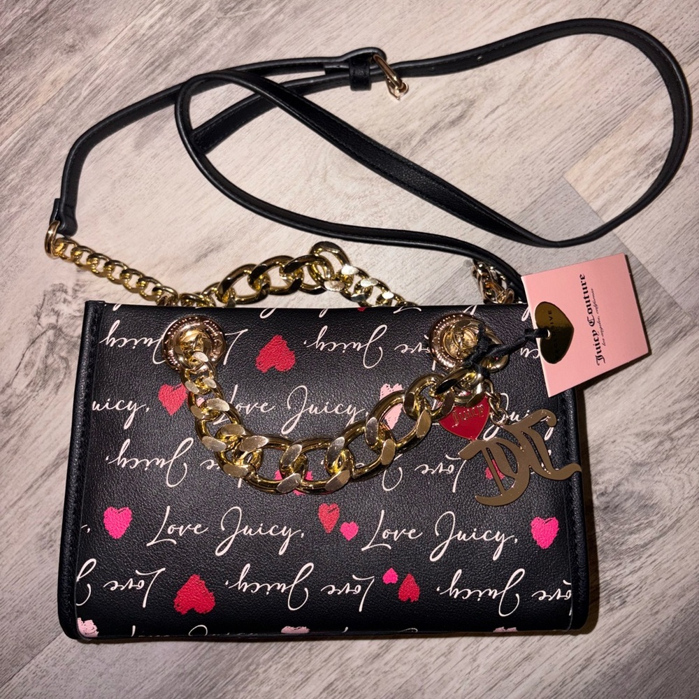 NEW Juicy Couture Love Letter Mini Tote Crossbody Black Multi Bag